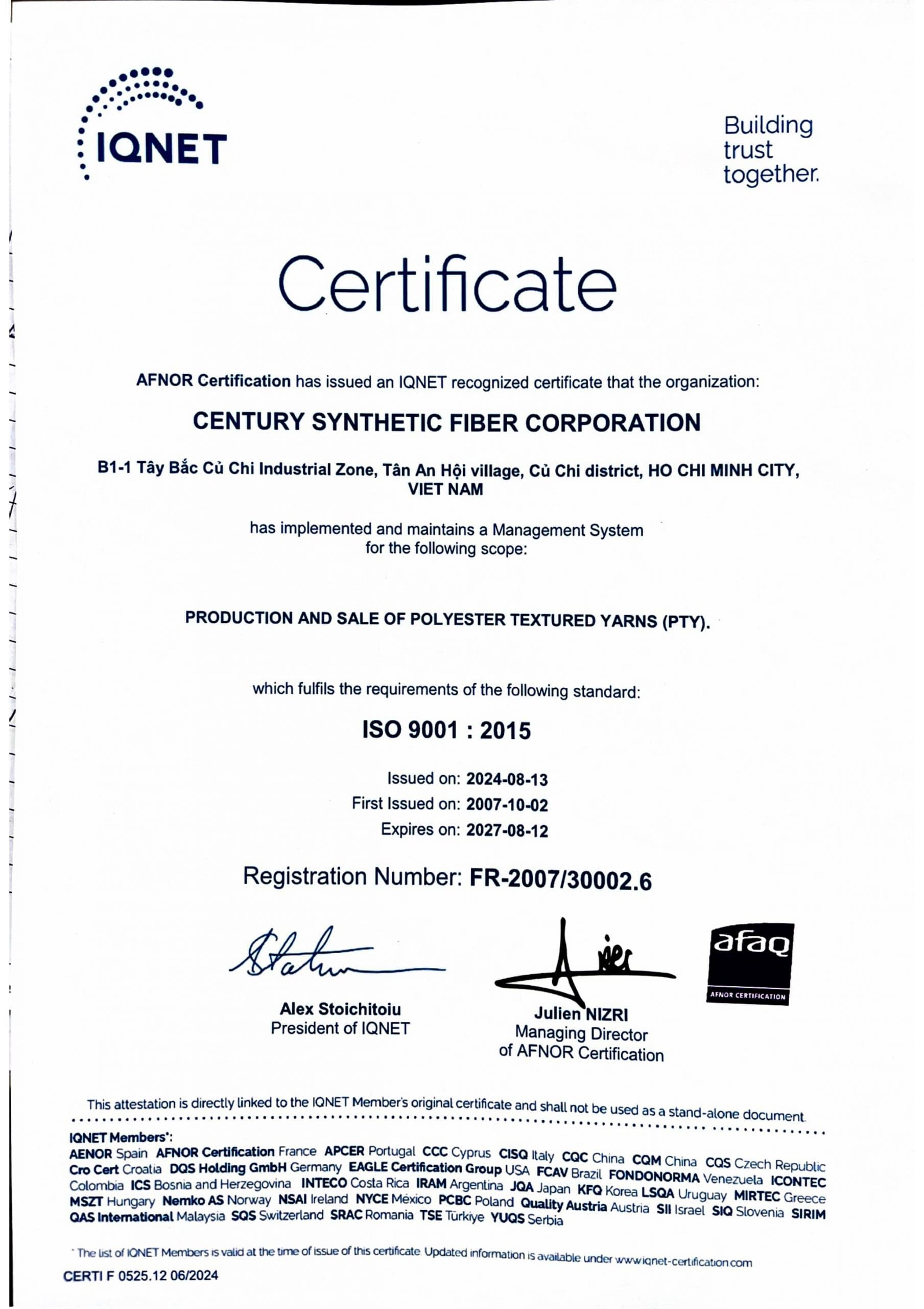 Chứng chỉ IQNet ISO 9001